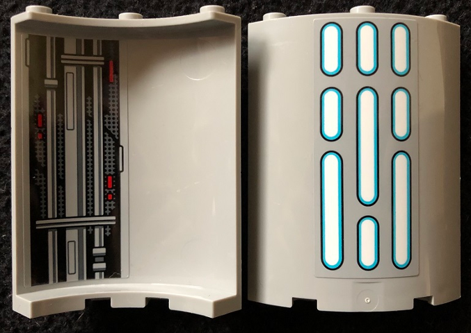 Cylinder Quarter 4 x 4 x 6 with SW Death Star Wall Lights on Outside and Panel, Pipes, and Red Lights Pattern 1 on Inside (Stickers) - Set 75291