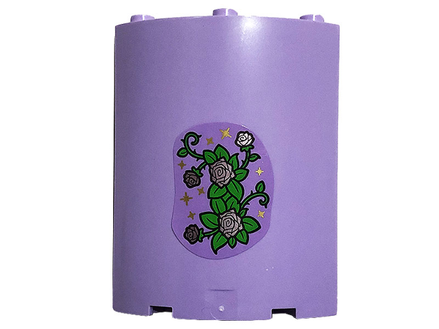 Cylinder Quarter 4 x 4 x 6 with Green Vines, 5 Metallic Pink Roses and Gold Stars Pattern (Sticker) - Set 43196