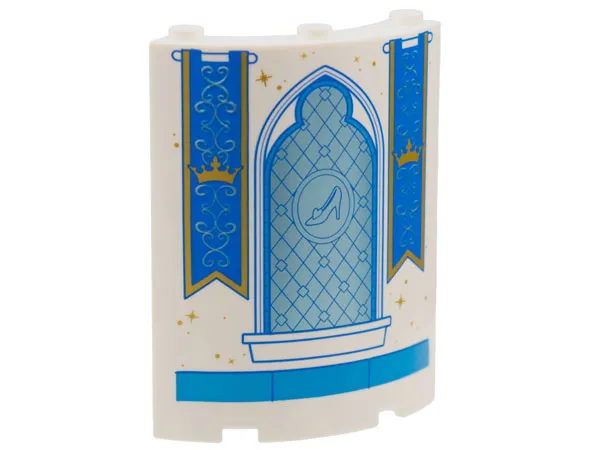 Cylinder Quarter 4 x 4 x 6 with Metallic Light Blue Stained Glass Window with Glass Slipper and Blue Banners with Gold Crown Pattern