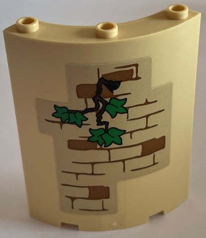 Cylinder Quarter 4 x 4 x 6 with Medium Nougat Bricks and Mortar with Branch and Green Ivy Leaves on Outside and Hogwarts Coat of Arms on Inside Pattern (Stickers) - Set 76401