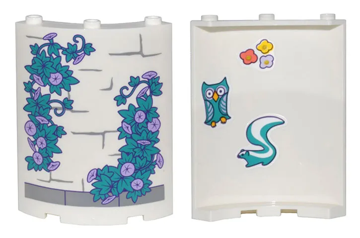 Cylinder Quarter 4 x 4 x 6 with Dark Bluish Gray Brick Outlines and Dark Turquoise Vines on Outside, and Owl, Skunk, and 3 Flowers on Inside Pattern (Stickers) - Set 43205