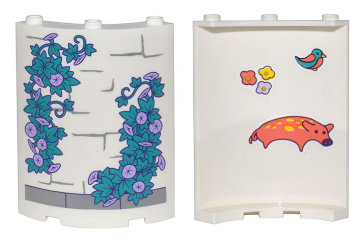 Cylinder Quarter 4 x 4 x 6 with Dark Bluish Gray Brick Outlines and Dark Turquoise Vines on Outside, and Pig, Bird, and 3 Flowers on Inside Pattern (Stickers) - Set 43205