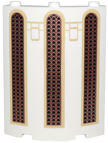 Cylinder Quarter 4 x 4 x 6 with Black Narrow Arched Windows with Copper Lattice Screens and Tan Frames Pattern