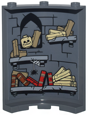 Cylinder Quarter 4 x 4 x 6 with Brick Wall with Black Mortar, Arch, Light Bluish Gray Bookshelves, Scrolls, Books, Skull and Spider Pattern (Sticker) - Set 10333