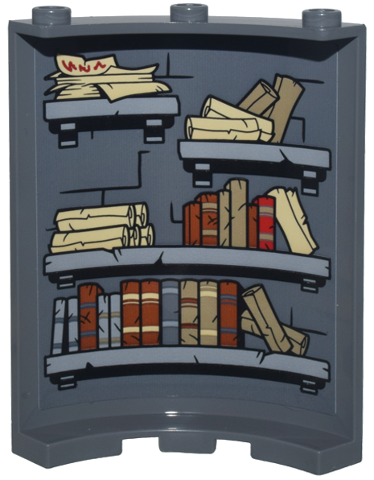 Cylinder Quarter 4 x 4 x 6 with Brick Wall with Black Mortar, Light Bluish Gray Bookshelves, Scrolls and Books Pattern (Sticker) - Set 10333