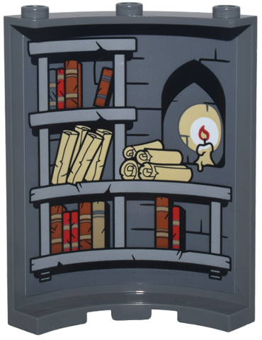 Cylinder Quarter 4 x 4 x 6 with Brick Wall with Black Mortar, Arch, Light Bluish Gray Bookshelves, Scrolls, Books and Candle Pattern (Sticker) - Set 10333