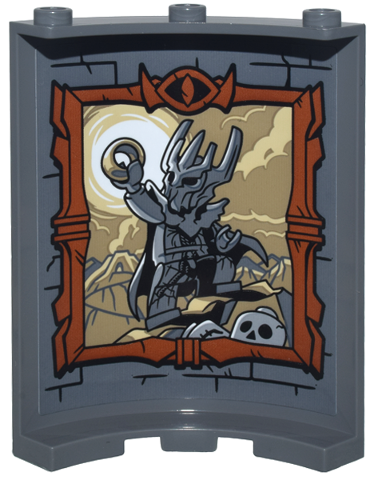 Cylinder Quarter 4 x 4 x 6 with Brick Wall with Black Mortar, Portait of Sauron and the One Ring in Dark Orange Ornate Frame Pattern (Sticker) - Set 10333