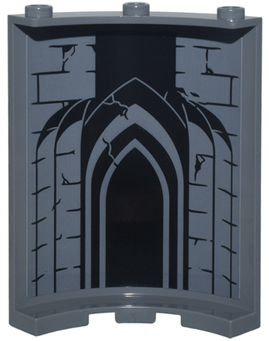 Cylinder Quarter 4 x 4 x 6 with Brick Wall with Black Mortar, Pointed Arches and Cracks Pattern (Sticker) - Set 10333