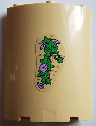 Cylinder Quarter 4 x 4 x 6 with Bright Green Leaves, 4 Medium Lavender Flowers, Gold Sparkles and Bricks with Reddish Brown Mortar Pattern (Sticker) - Set 43187