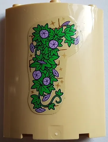 Cylinder Quarter 4 x 4 x 6 with Bright Green Leaves, 11 Medium Lavender Flowers, Gold Sparkles and Bricks with Reddish Brown Mortar Pattern 1 (Sticker) - Set 43187