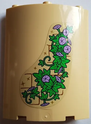 Cylinder Quarter 4 x 4 x 6 with Bright Green Leaves, 4 Medium Lavender Flowers, Gold Sparkles and Bricks with Reddish Brown Mortar Pattern 2 (Sticker) - Set 43187