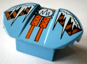 Brick, Modified 2 x 2 No Studs, Sloped with Flared Wings with White Icicles on Black and Orange Danger Stripes Pattern