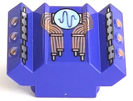 Brick, Modified 2 x 2 No Studs, Sloped with Angled Side Block Extensions with Copper Wires, Wavy Line Pulse on White Circle Pattern