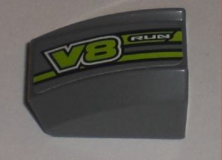 Slope, Curved 2 x 2 Lip with 'RUN' and 'V8' Pattern Model Left (Sticker) - Set 8192