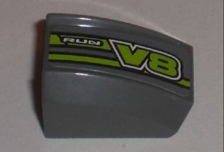 Slope, Curved 2 x 2 Lip with 'RUN' and 'V8' Pattern Model Right (Sticker) - Set 8192