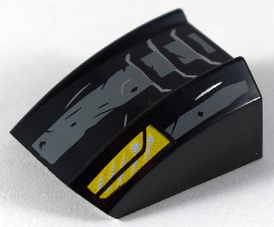 Slope, Curved 2 x 2 Lip with Silver Vents and Yellow Hood Latches Pattern