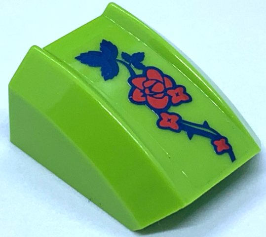 Slope, Curved 2 x 2 Lip with Dark Blue Vine with Thorns, Leaves, and Red Roses Pattern (Sticker) - Set 41232