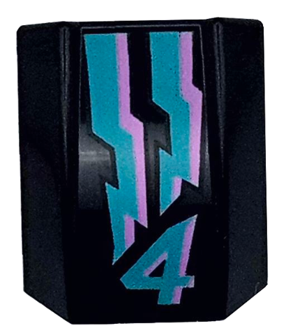 Slope, Curved 2 x 2 Lip with Dark Turquoise and Lavender Lightning Energy and Number 4 Pattern
