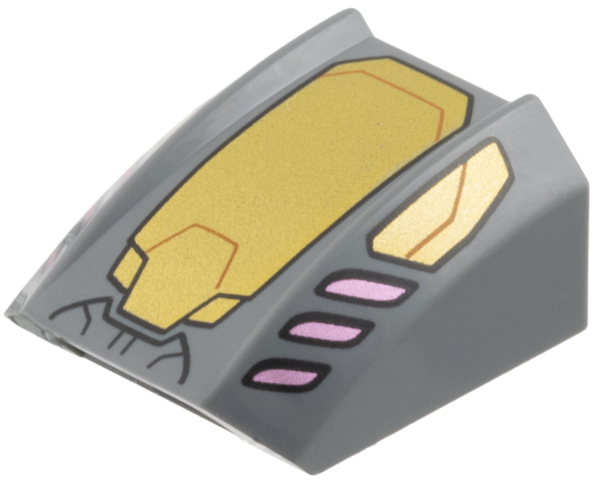 Slope, Curved 2 x 2 Lip with Gold Armor Plates, Dark Orange Lines, Metallic Pink Trim Pattern