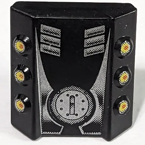 Brick, Modified 2 x 2 No Studs, Sloped with 6 Side Pistons Raised with Silver Engine Pattern