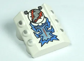 Brick, Modified 2 x 2 No Studs, Sloped with 6 Side Pistons Raised with Freeze Blue, Silver, and Orange Pattern