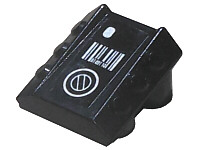 Brick, Modified 2 x 2 No Studs, Sloped with 6 Side Pistons Raised with Silver Dot, Barcode, and Circle Pattern (Sticker) - Sets 7702 / 7703 / 7709 / 7711