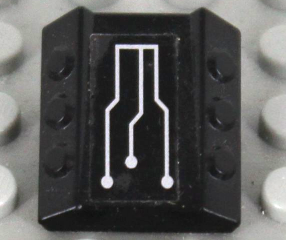 Brick, Modified 2 x 2 No Studs, Sloped with 6 Side Pistons Raised with Silver Exo-Force Circuitry Pattern (Sticker) - Set 7713