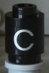 Brick, Round 1 x 1 with Silver Capital Letter C Pattern on Both Sides