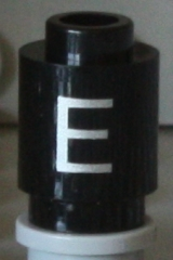 Brick, Round 1 x 1 with Silver Capital Letter E Pattern on Both Sides