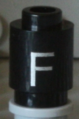 Brick, Round 1 x 1 with Silver Capital Letter F Pattern on Both Sides