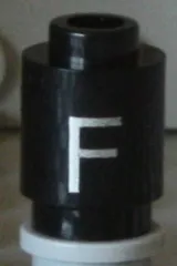 Brick, Round 1 x 1 with Silver Capital Letter F Pattern on Both Sides