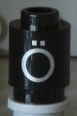 Brick, Round 1 x 1 with Silver Capital Letter O with Diaeresis (Ö) Pattern on Both Sides