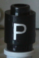Brick, Round 1 x 1 with Silver Capital Letter P Pattern on Both Sides