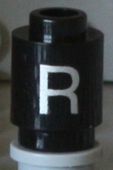 Brick, Round 1 x 1 with Silver Capital Letter R Pattern on Both Sides