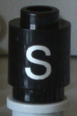 Brick, Round 1 x 1 with Silver Capital Letter S Pattern on Both Sides