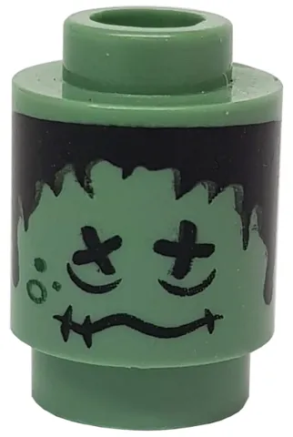 Brick, Round 1 x 1 with Black Hair, X Eyes and Wavy Mouth with Stitches Pattern (HP Shrunken Head)