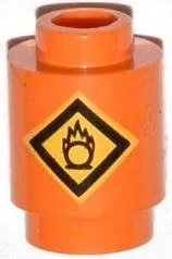 Brick, Round 1 x 1 with Black and Yellow Diamond with Fire Danger Symbol Pattern