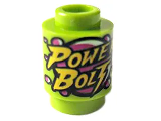 Brick, Round 1 x 1 with Bright Light Yellow 'POWER BOLT' and Magenta Bubbles Pattern