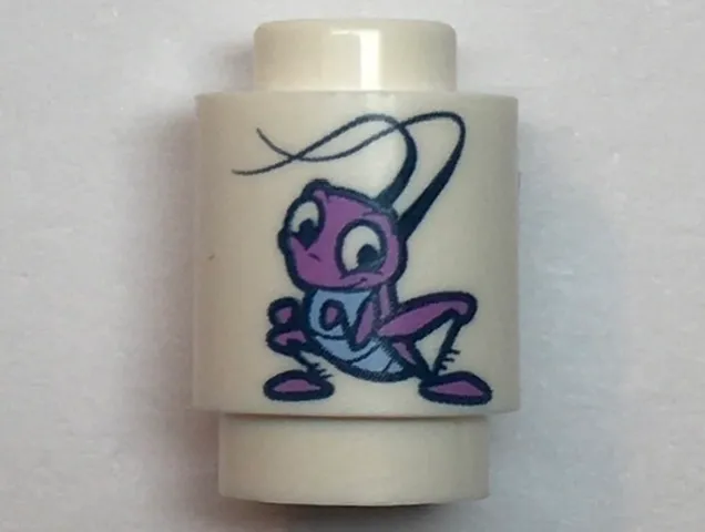 Brick, Round 1 x 1 with Medium Lavender Insect with Bright Light Blue Abdomen and Hand Away from Chin Pattern (Mulan Cri-Kee the Cricket)