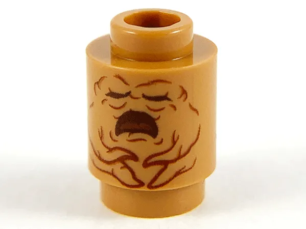 Brick, Round 1 x 1 with Reddish Brown Mandrake Face and Open Mouth Pattern