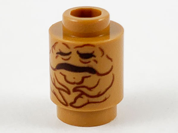 Brick, Round 1 x 1 with Reddish Brown Mandrake Face and Closed Mouth Pattern