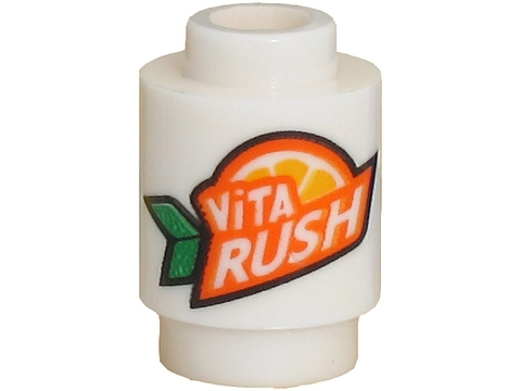 Brick, Round 1 x 1 with 'ViTA RUSH' Logo with Green Leaves Pattern