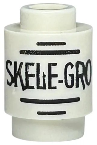 Brick, Round 1 x 1 with Black 'SKELE-GRO' and Lines Pattern