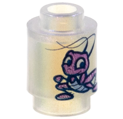 Brick, Round 1 x 1 with Medium Lavender Insect with Bright Light Blue Abdomen and Hand Touching Chin Pattern (Mulan Cri-Kee the Cricket)