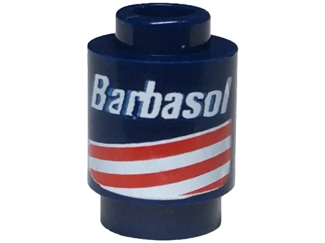 Brick, Round 1 x 1 with Red and White Stripes and 'Barbasol' Pattern