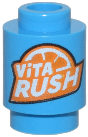 Brick, Round 1 x 1 with Orange and White 'ViTA RUSH' Logo Pattern
