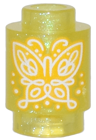 Brick, Round 1 x 1 with Bright Light Orange and White Butterfly Pattern