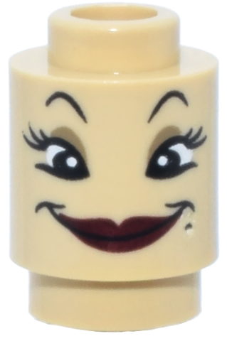 Brick, Round 1 x 1 with Black Eyebrows, Eyes with Eyelashes, Dark Tan Eye Shadow, Dark Red Lips, Beauty Mark, Wide Grin Pattern (Fifi (Babette) Face)