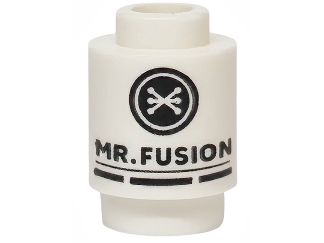 Brick, Round 1 x 1 with Black 'MR. FUSION' Pattern