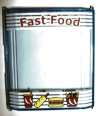 Panel 2 x 8 x 8 with Red 'Fast Food', Drink Cup, Hamburger, and Fries on White Stripes Pattern